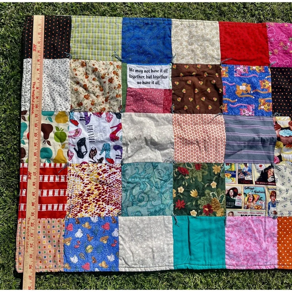 Handmade Patchwork Quilt‎ Lap Throw Scrappy Cotton Multicolor Squares